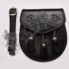 Black Goat Skin with three tessels and celtic scottish flower embossed studs on flap
