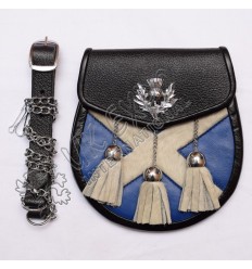 White Fur with Royal Blue Leather skin thistle on Flap
