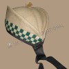 Desert Tan Glengarry Hat with white and Green dicing and Tan pom pom