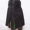 Hybrid Decent Box Pleat Utility Kilt Attached pockets Black With Purple Cotton