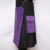 Hybrid Decent Box Pleat Utility Kilt Attached pockets Black With Purple Cotton